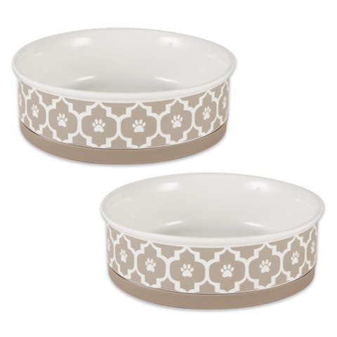 Ceramic Pet Bowl Set Paw Lattice Print, 2 Piece