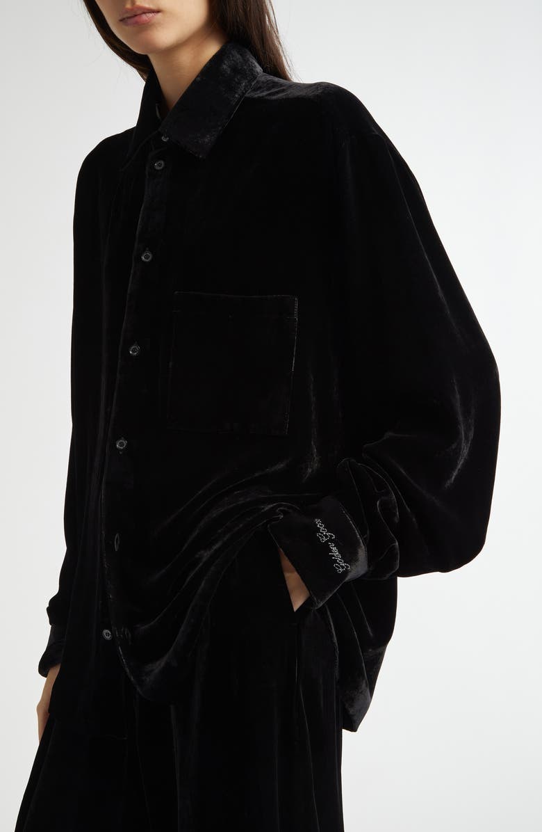 Golden Goose Journey Collection Boxy Washed Velvet Button-Up Shirt, Alternate, color, Black