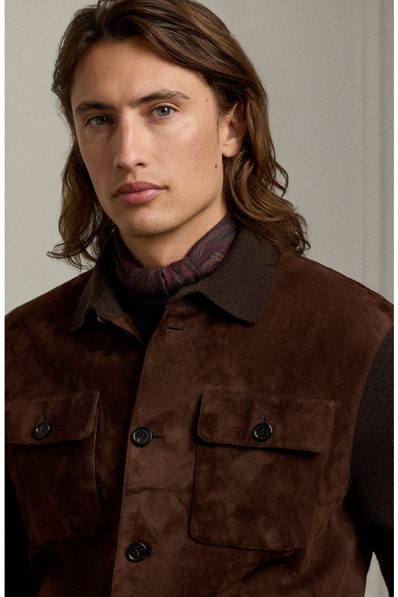 Suede & Cashmere Button-Up Shirt Jacket, Alternate, color, LUGGAGE BROWN
