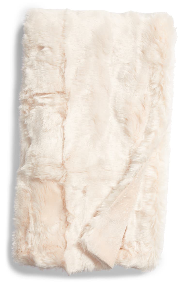 Frost Faux Fur Throw Blanket, Main, color, PINK PEONY BUD