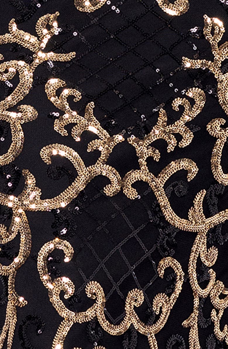 Betsy & Adam Sequin Mermaid Gown, Alternate, color, Black/ Gold
