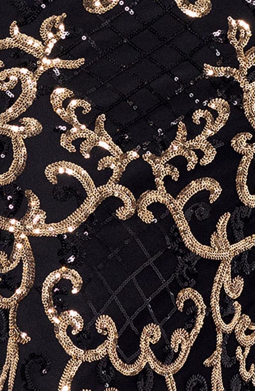 Betsy & Adam Sequin Mermaid Gown In Black/gold