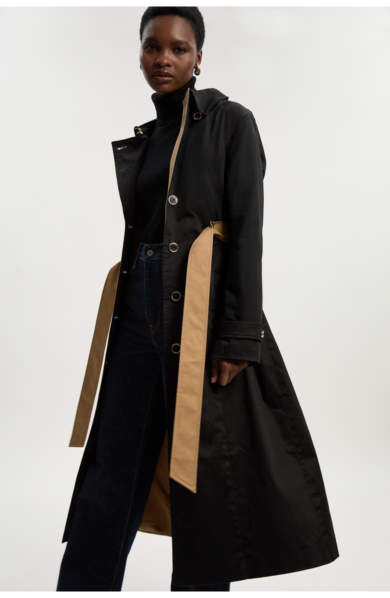 Karen Millen Color Block Belted Tailored Trench Coat, Main, color, Camel