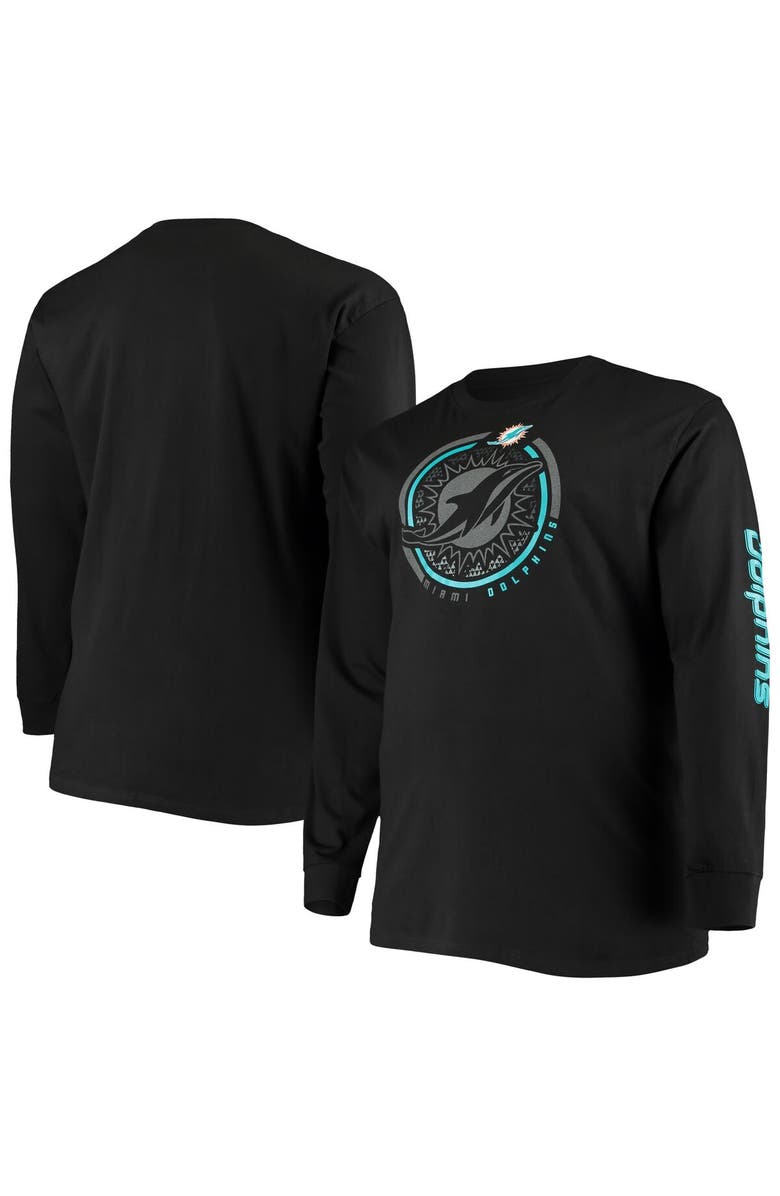 FANATICS Men's Fanatics Branded Black Miami Dolphins Big & Tall Color Pop Long Sleeve T-Shirt, Main, color, 
