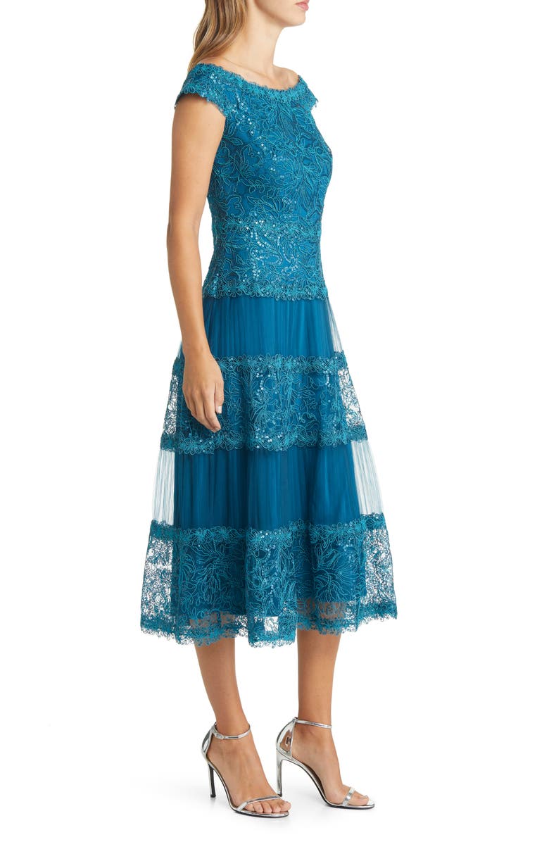 Tadashi Shoji Sequin & Corded Lace Off the Shoulder Cocktail Dress, Alternate, color, 