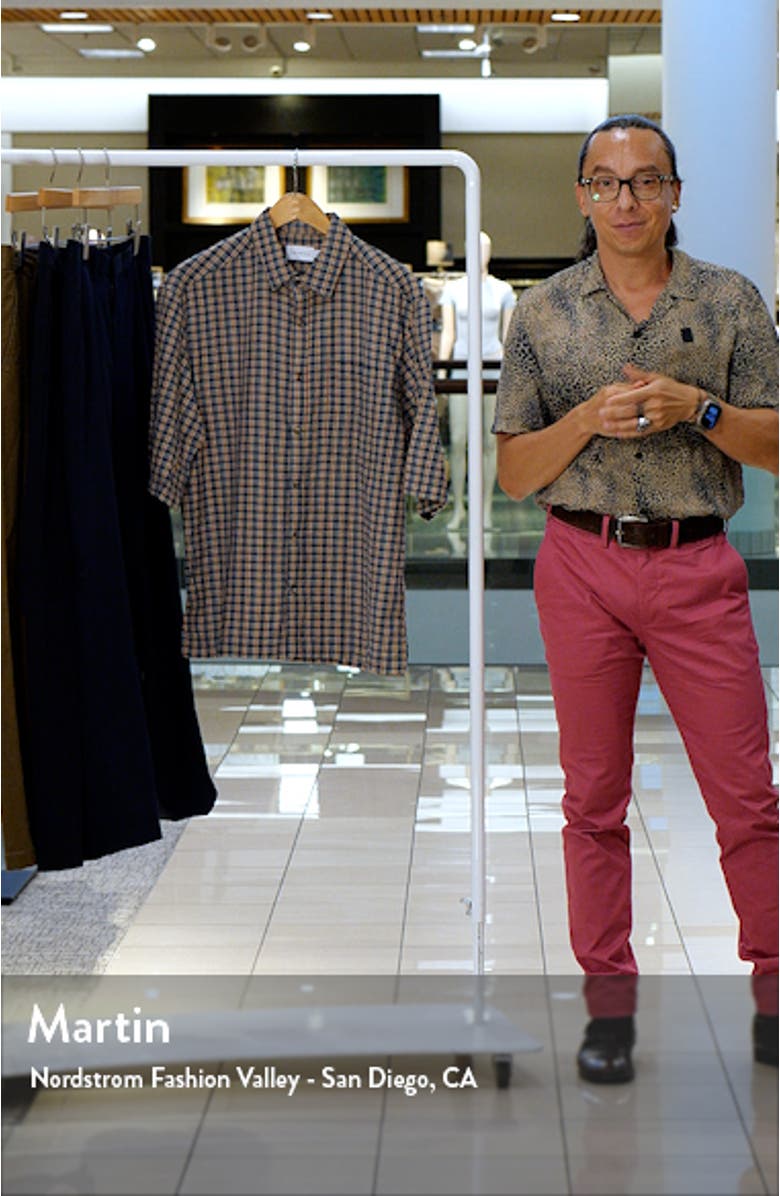 Oversize Plaid Short Sleeve Seersucker Button-Up Shirt, sales video thumbnail