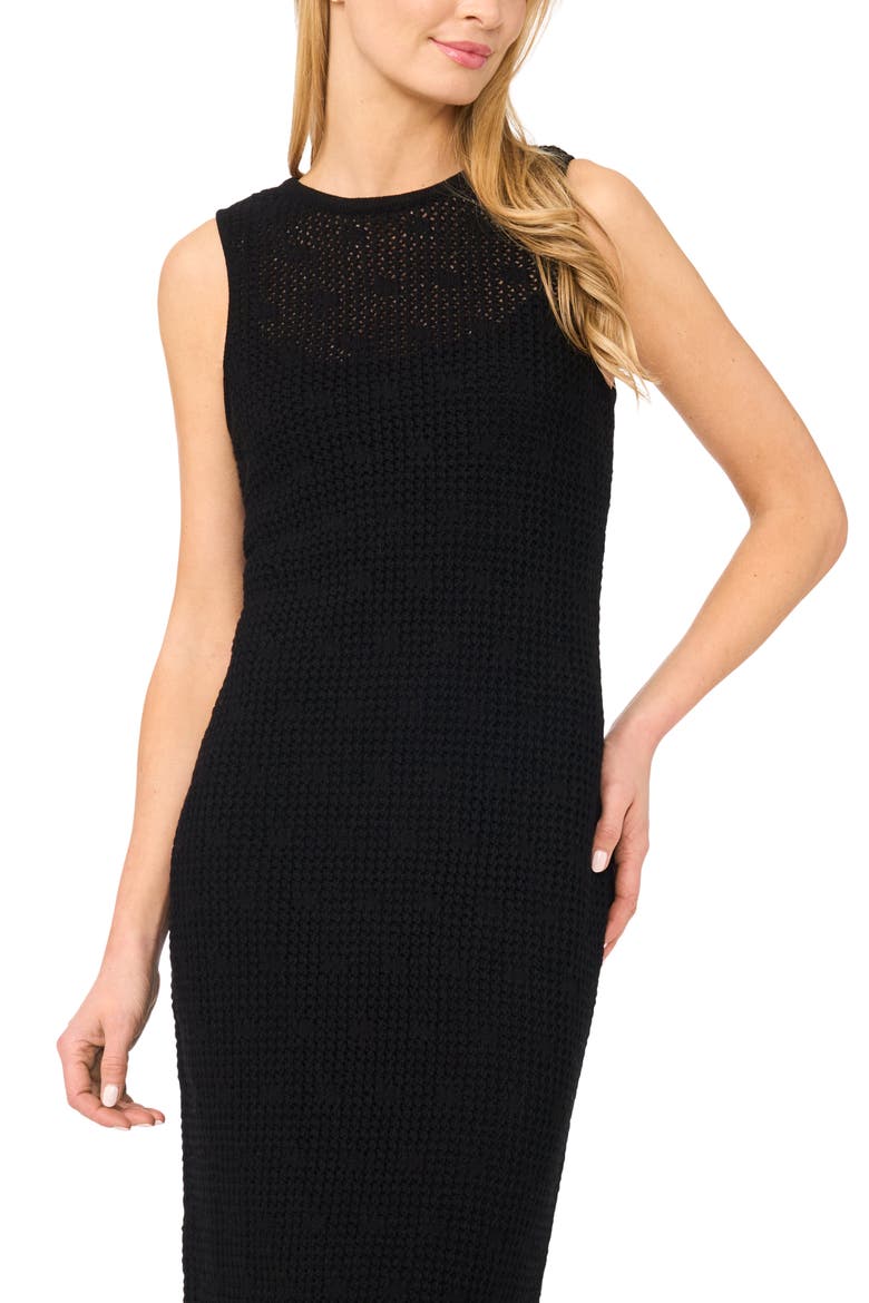 Open Stitch Cotton Blend Midi Dress, Alternate, color, RICH BLACK