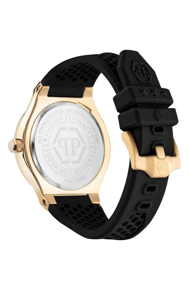 PHILIPP PLEIN Plein Underdog Black Dial Silicone Strap Watch, 44mm, Alternate, color, Ip Yellow Gold