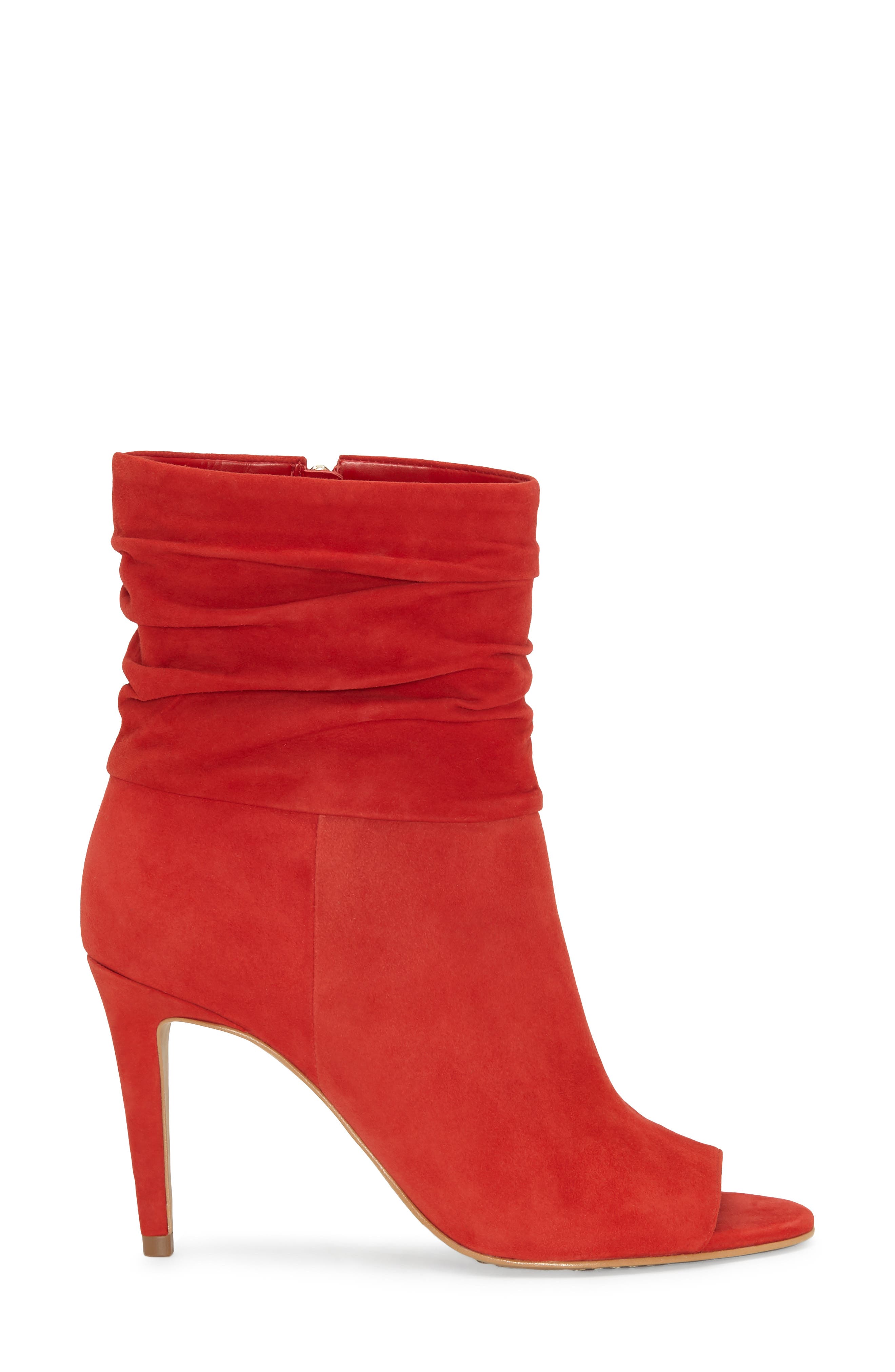 Catillia Open Toe Bootie, Alternate, color, TOMATOE TANGO SUEDE