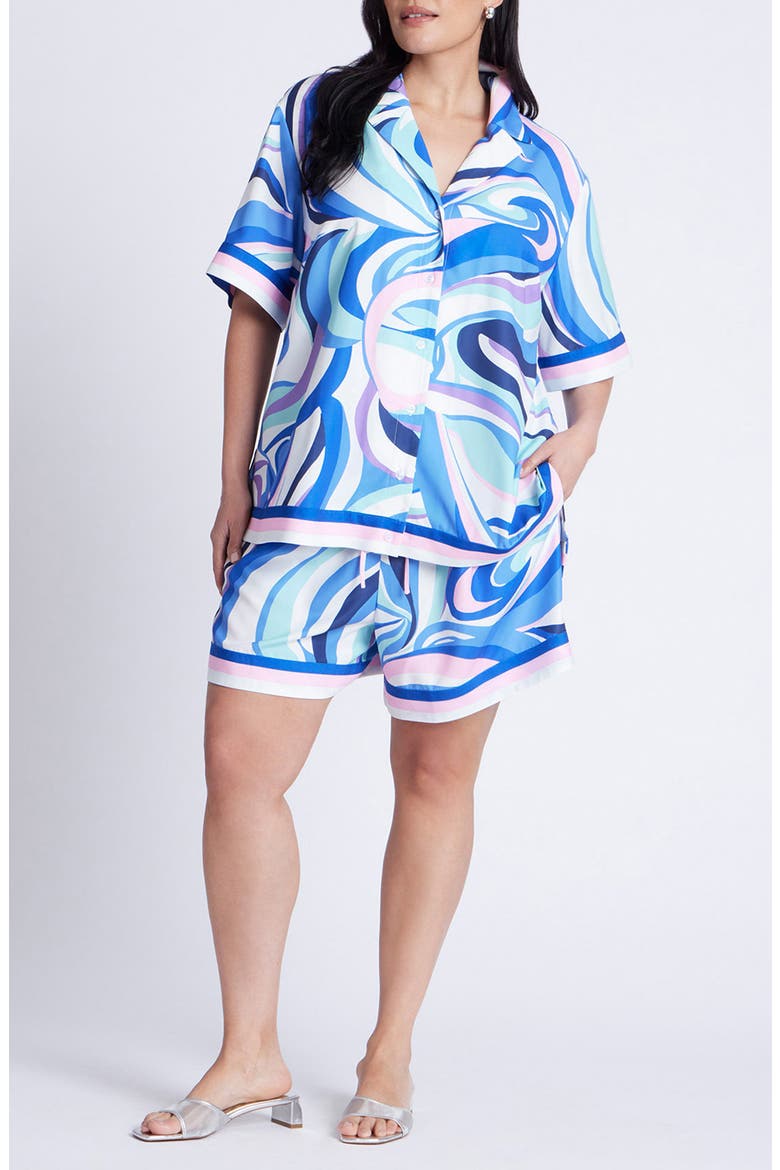 Swirl Print Short Sleeve Button-Up Shirt, Alternate, color, SABRINA SWIRL BLUES