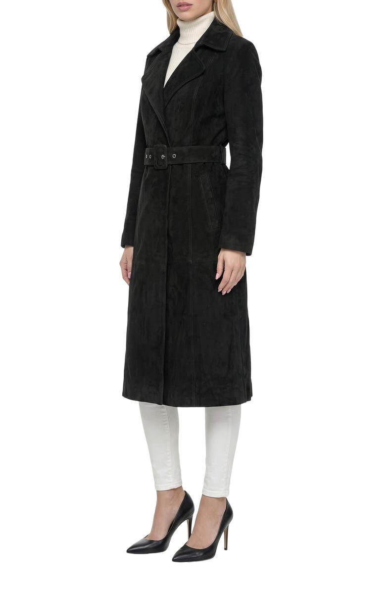 GORSKI Genuine Metis Suede Belted Trench Coat, Alternate, color, Black