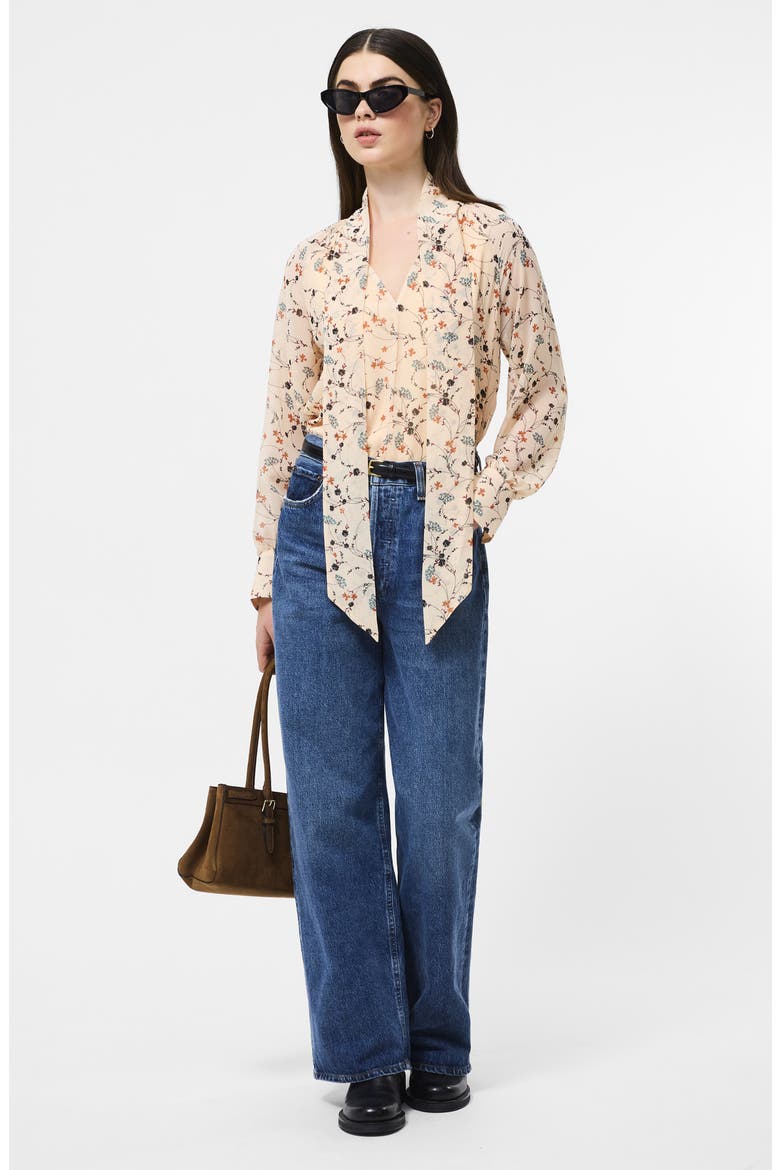 Leithia Floral Chiffon Tie Neck Top, Alternate, color, BISQUE MULTI