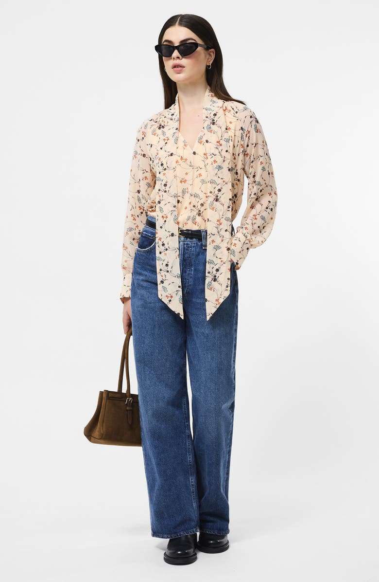 French Connection Leithia Floral Chiffon Tie Neck Top, Alternate, color, Bisque Multi