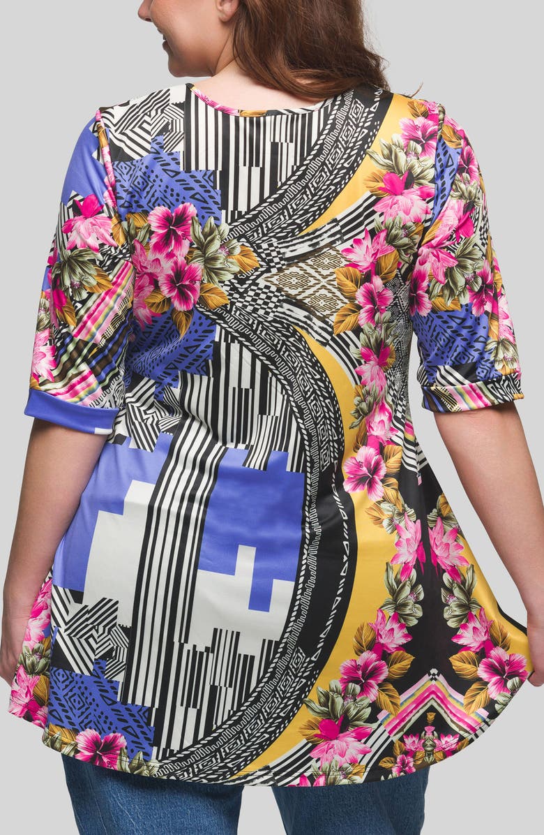 24seven Comfort Apparel Mix Print V-Neck Tunic Top, Alternate, color, Blue Multi