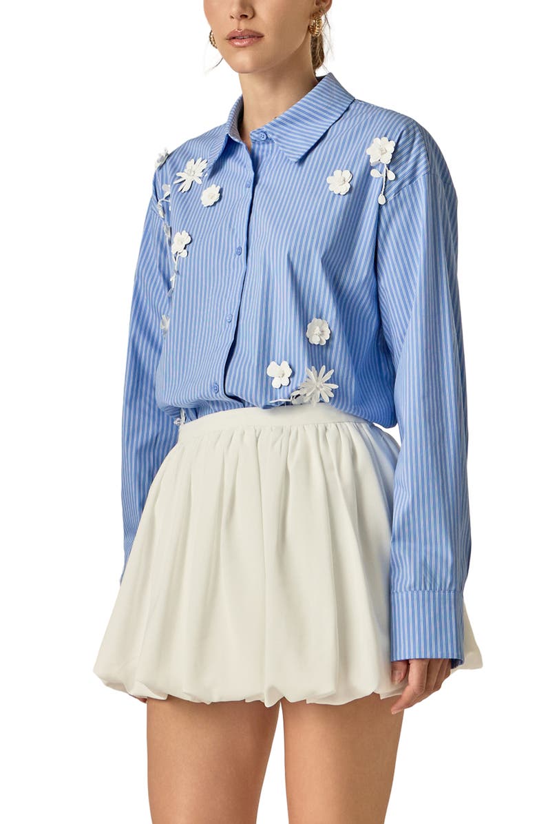 English Factory Flower Trim Stripe Shirt, Alternate, color, Powder Blue
