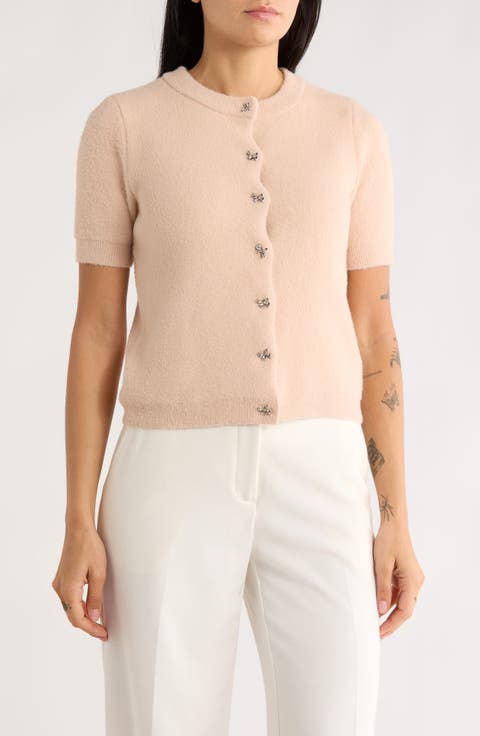 Bow Button Short Sleeve Cardigan