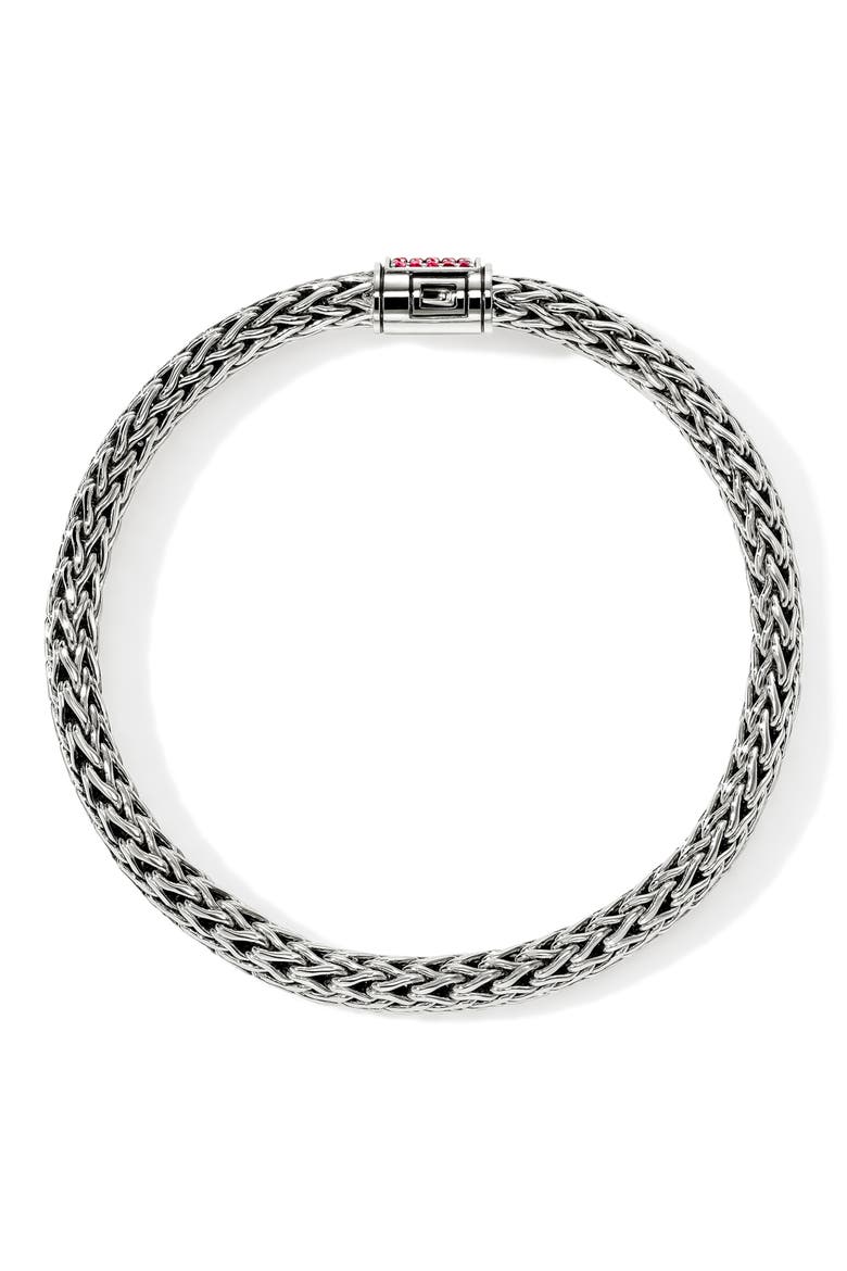 Icon Bracelet, Sterling Silver, Pavé, 6.5mm, Alternate, color, RUBY