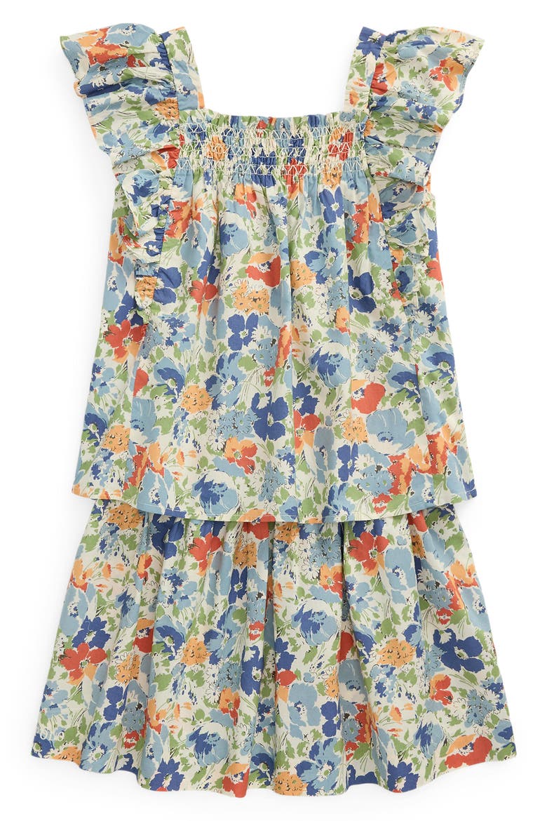 Kids' Floral Ruffle Shoulder Top & Skirt Set, Main, color, ATEL FLORAL