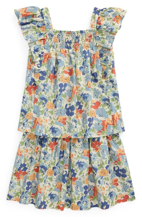 Kids' Floral Ruffle Shoulder Top & Skirt Set