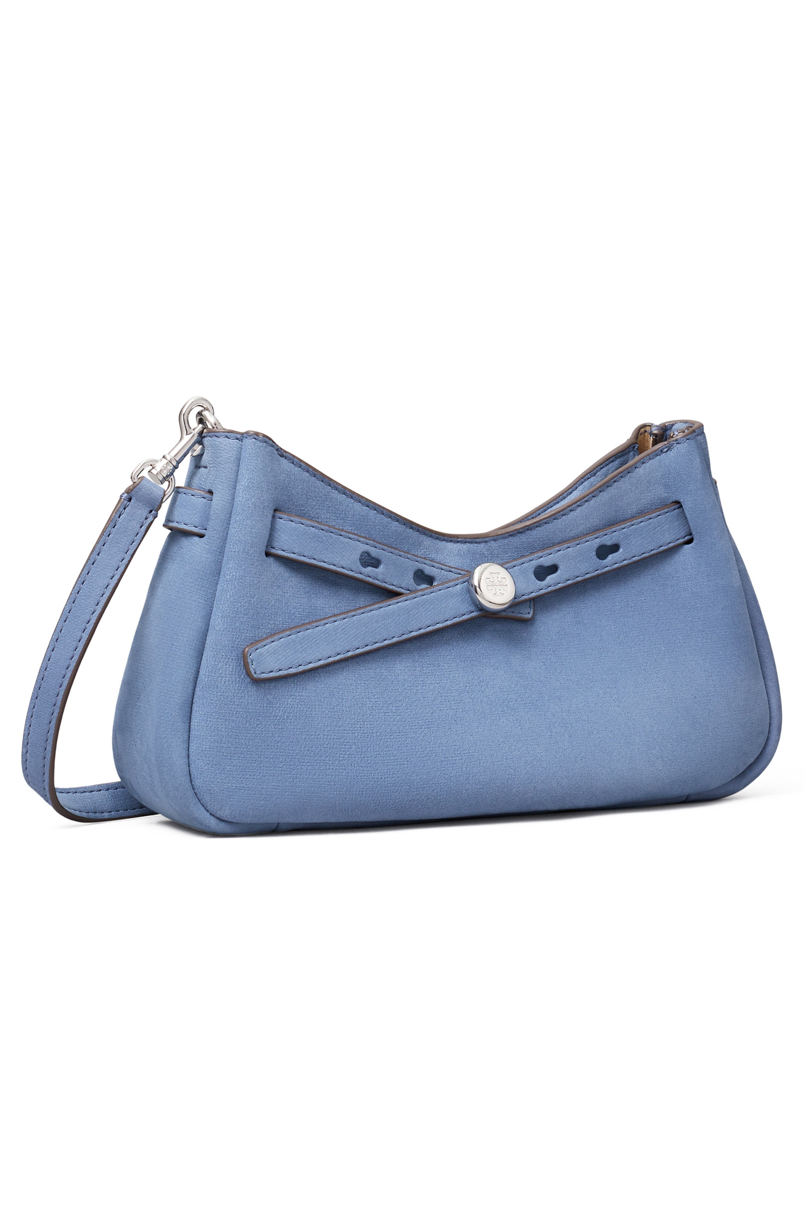 Tory Burch Romy Zip Top Leather Crossbody Bag, Alternate, color, Soft Blue