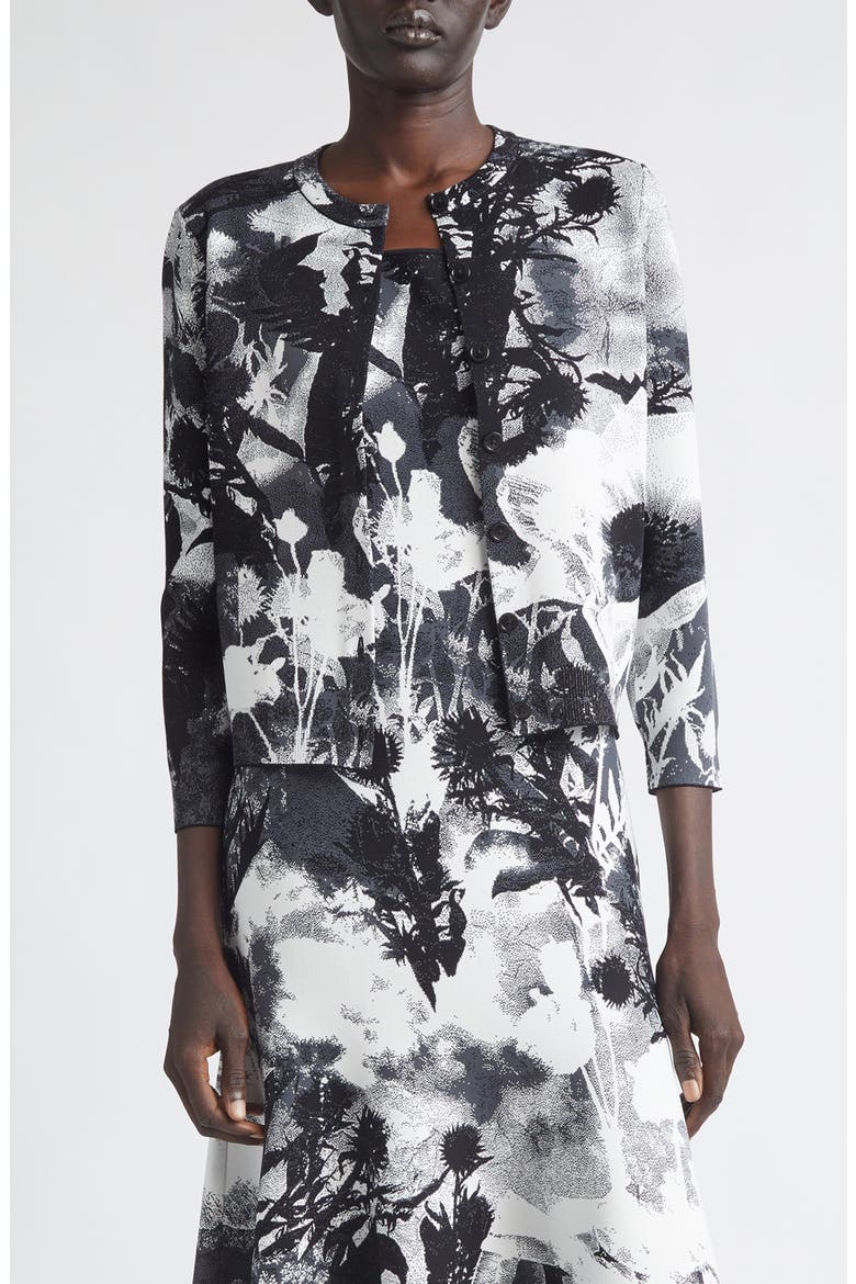 Floral Jacquard Crewneck Cardigan, Main, color, IVORY/ BLACK