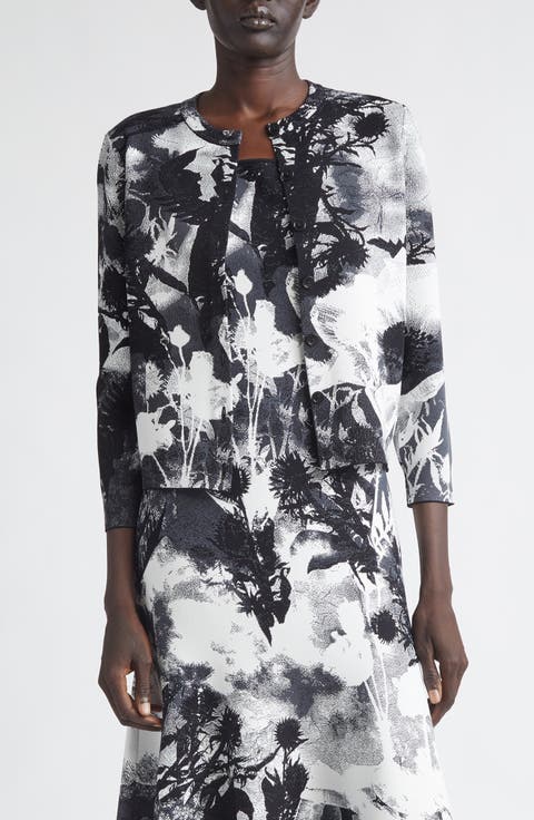 Floral Jacquard Crewneck Cardigan