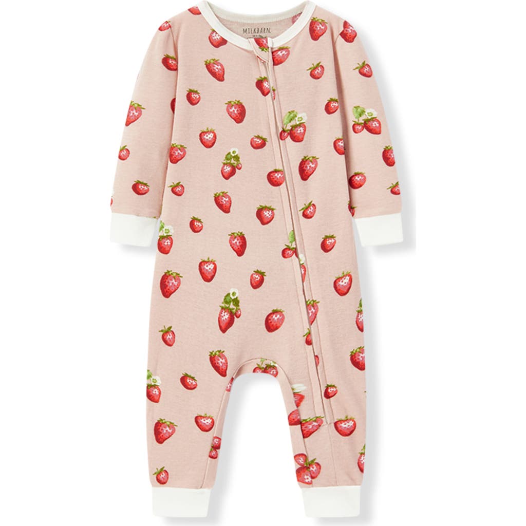 Milkbarn Organic Cotton Zipper Pajama In Pink