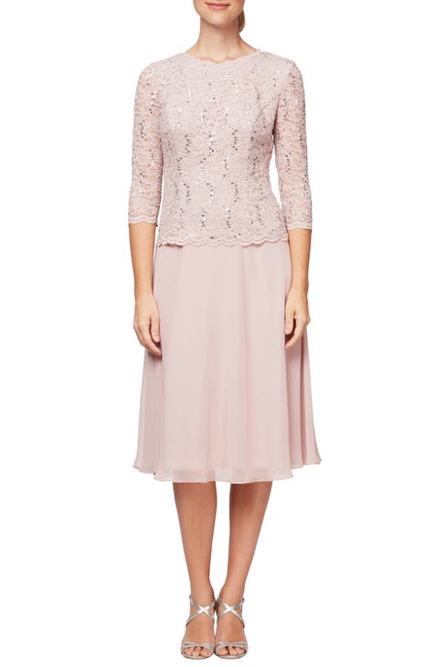 New! Alex Evenings Lace Embroidered Cocktail Formal Modest Rose Pink Midi offers Dress