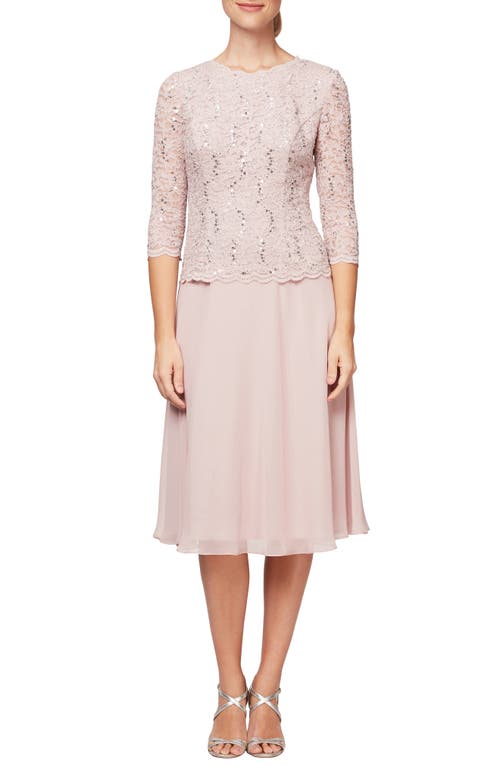 Alex Evenings Faux Two-Piece Cocktail Dress in Shell Pink 