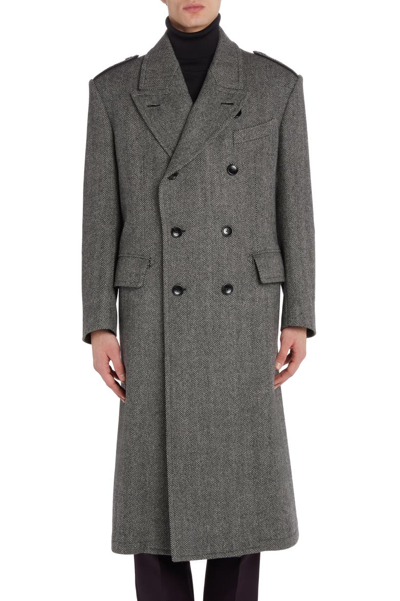 Officer Herringbone Wool Martingale Coat, Main, color, BLACK/ WHITE