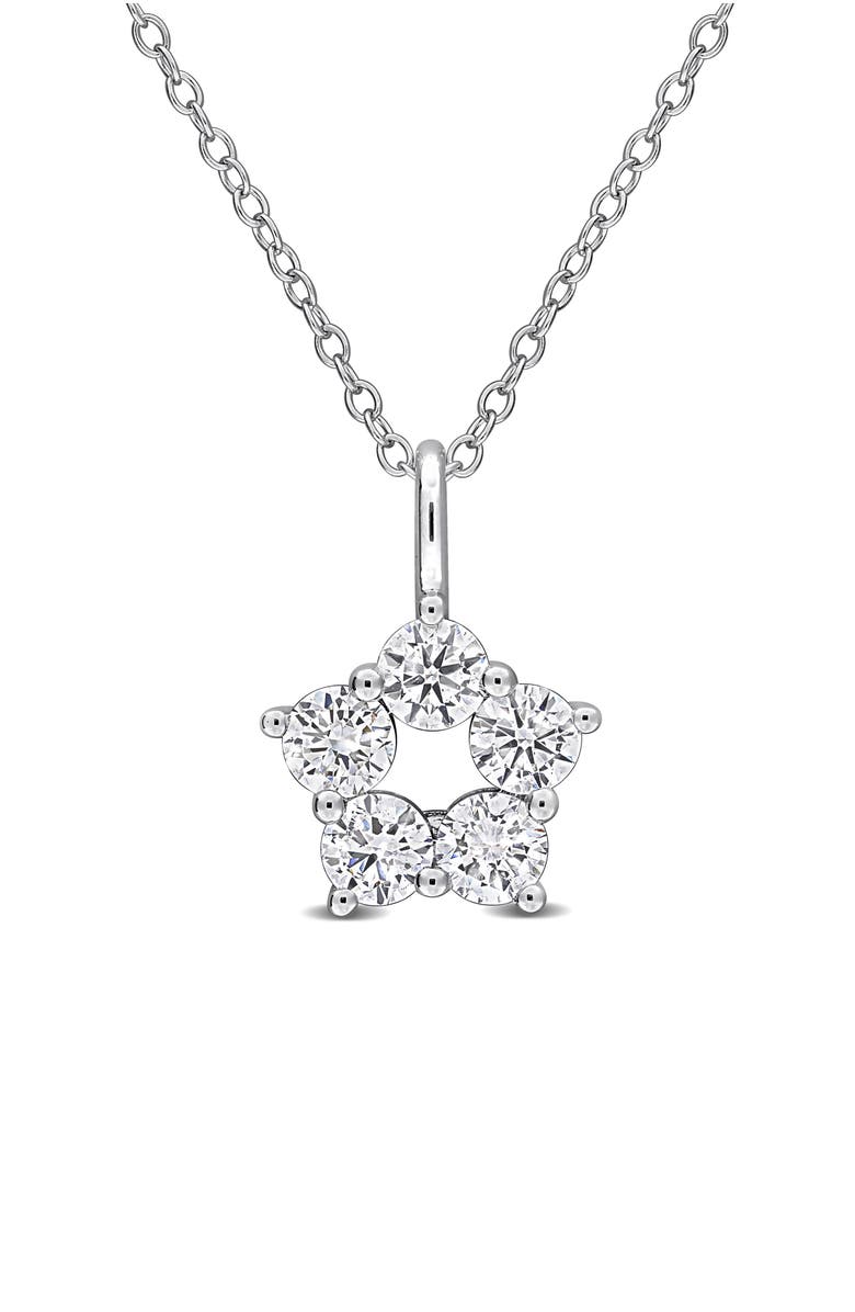 Created Forever Sterling Silver Lab Grown Diamond Star Pendant Necklace, Main, color, White