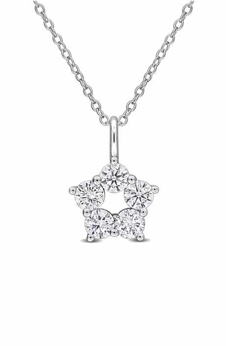 Created Forever Sterling Silver Lab Grown Diamond Star Pendant Necklace