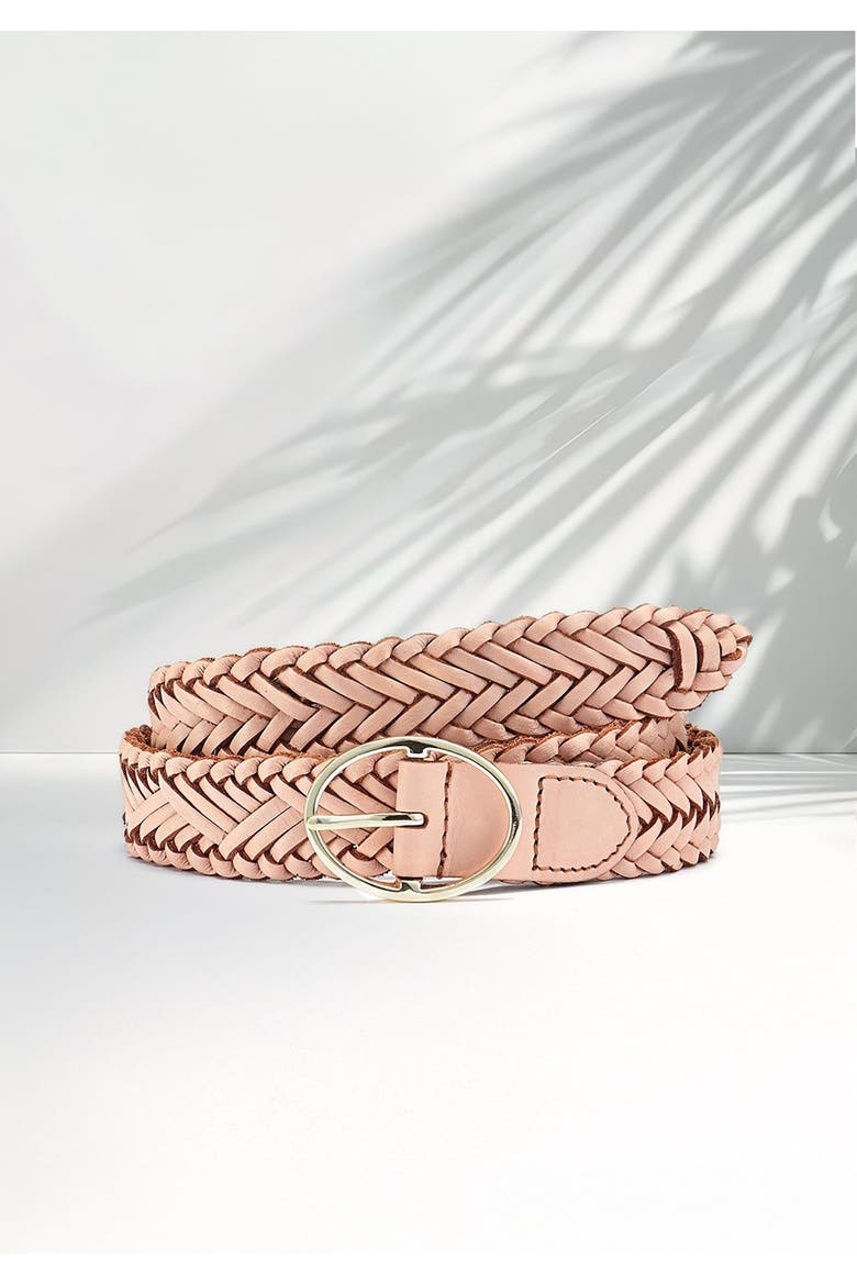 Woven Leather Belt, Alternate, color, Rose