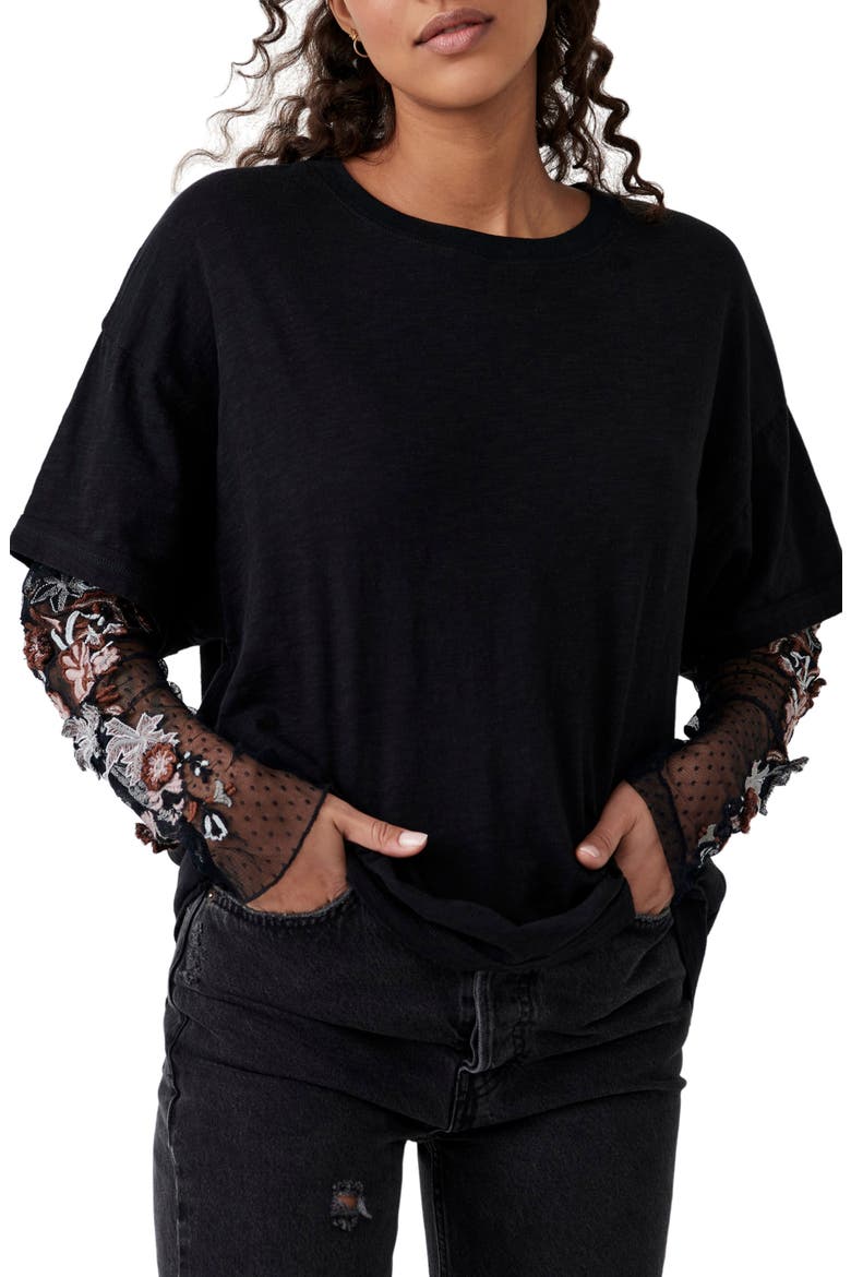 Gardener Embroidered Long Sleeve Top, Main, color, BLACK