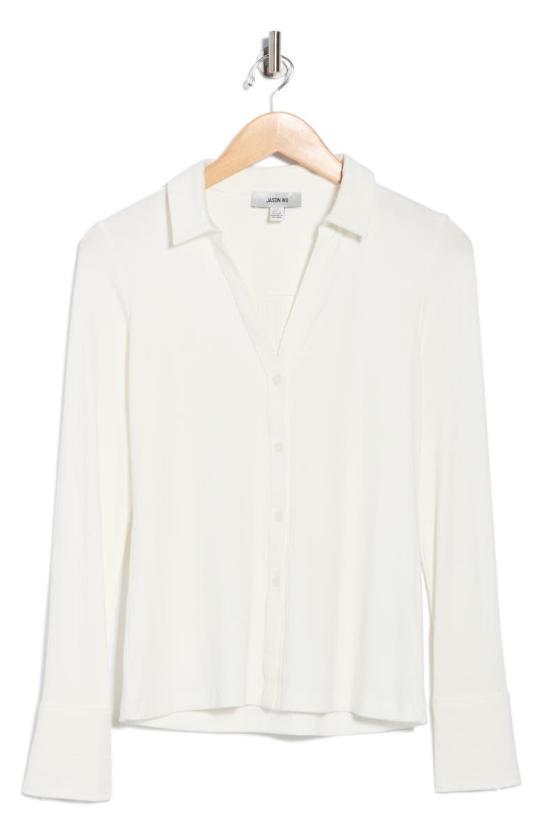 Long Sleeve Split Neck Ribbed Top