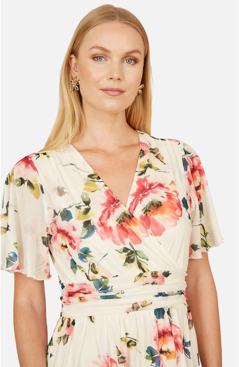 Yumi Floral Mesh Tiered Maxi Dress, Alternate, color, Ivory