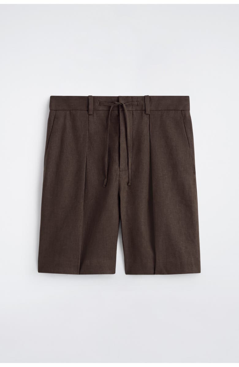 COS Pleated Linen Drawstring Shorts, Alternate, color, Brown