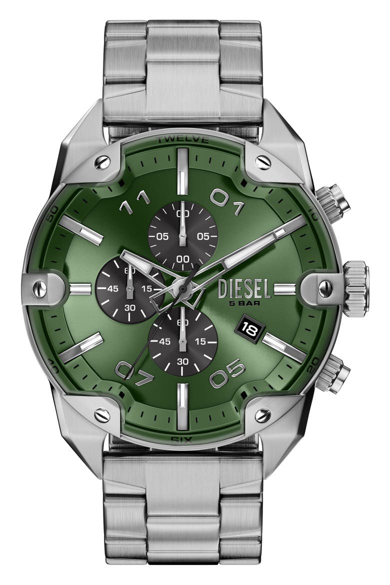 Spiked Chronograph Bracelet Watch, 49mm, Main, color, SILVER