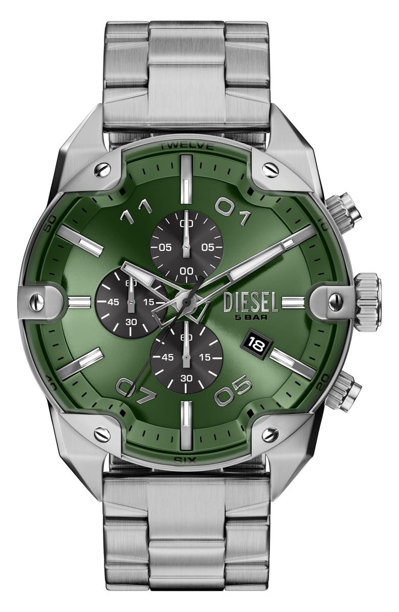 DIESEL<sup>®</sup> Spiked Chronograph Bracelet Watch, 49mm, Main, color, Silver