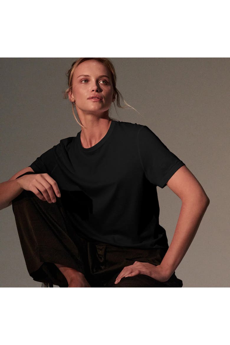 Lyocell Cotton Short Sleeve Semi Relaxed Crewneck T-Shirt, Main, color, NOIR
