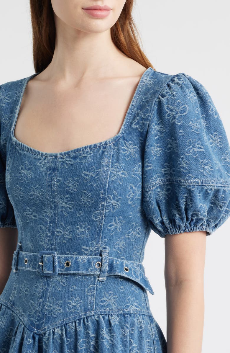 ZOE AND CLAIRE Jacquard Denim Belted Midi Dress, Alternate, color, Denim