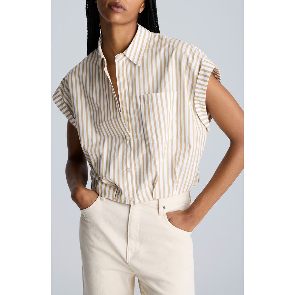 Kenneth Cole Drop Shoulder Short Sleeve Button Front Shirt In Pure White/chai