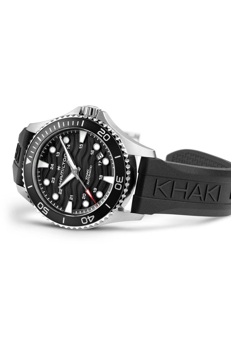 Hamilton Khaki Navy Scuba Black Automatic Rubber Strap Watch, 40mm, Alternate, color, Black