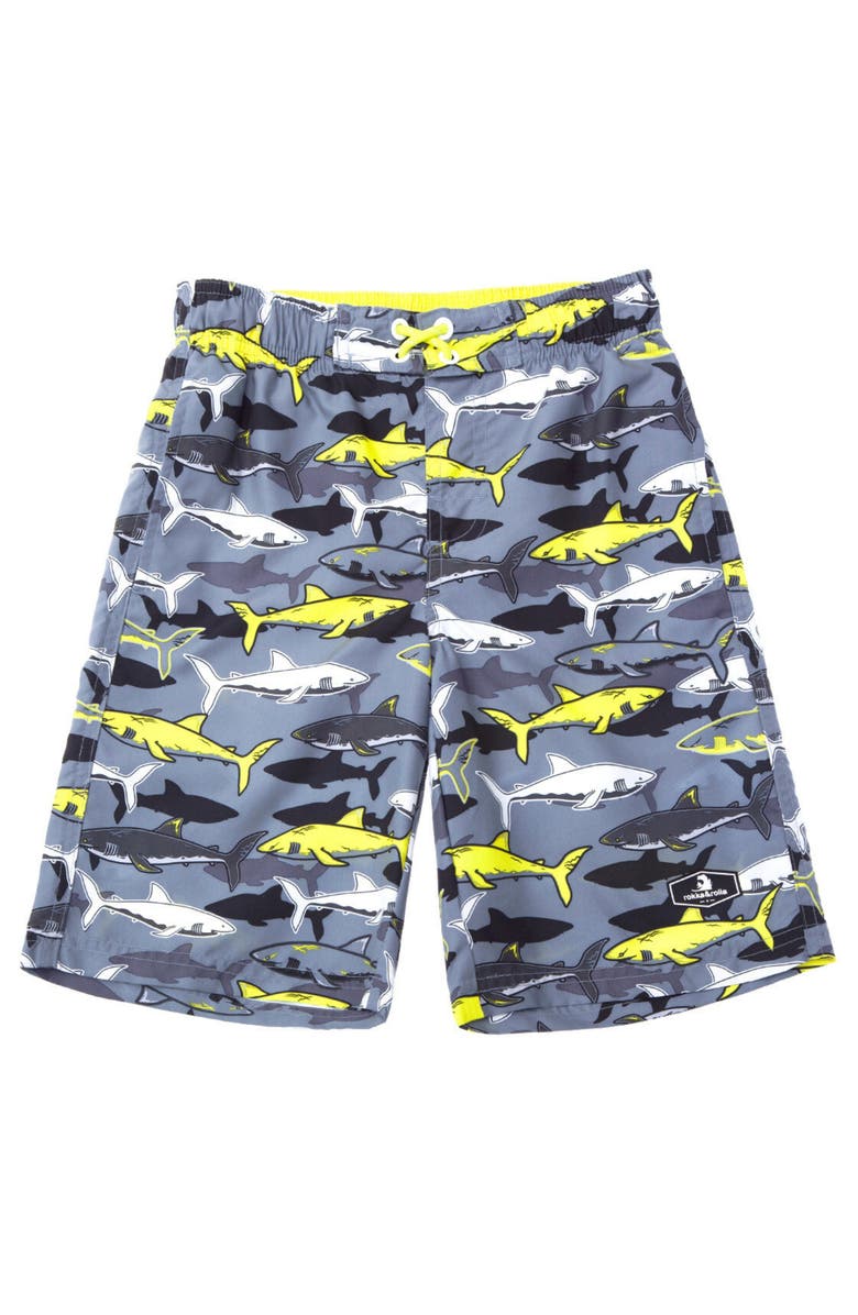 Rokka&Rolla Kid's Swim Trunks with Mesh Lining and UPF 50+, Main, color, Shark Fin