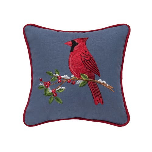 C&F Home Cardinal on Snowy Branch Cotton Blend Christmas Mini Accent Pillow 10" x 10" in Red 