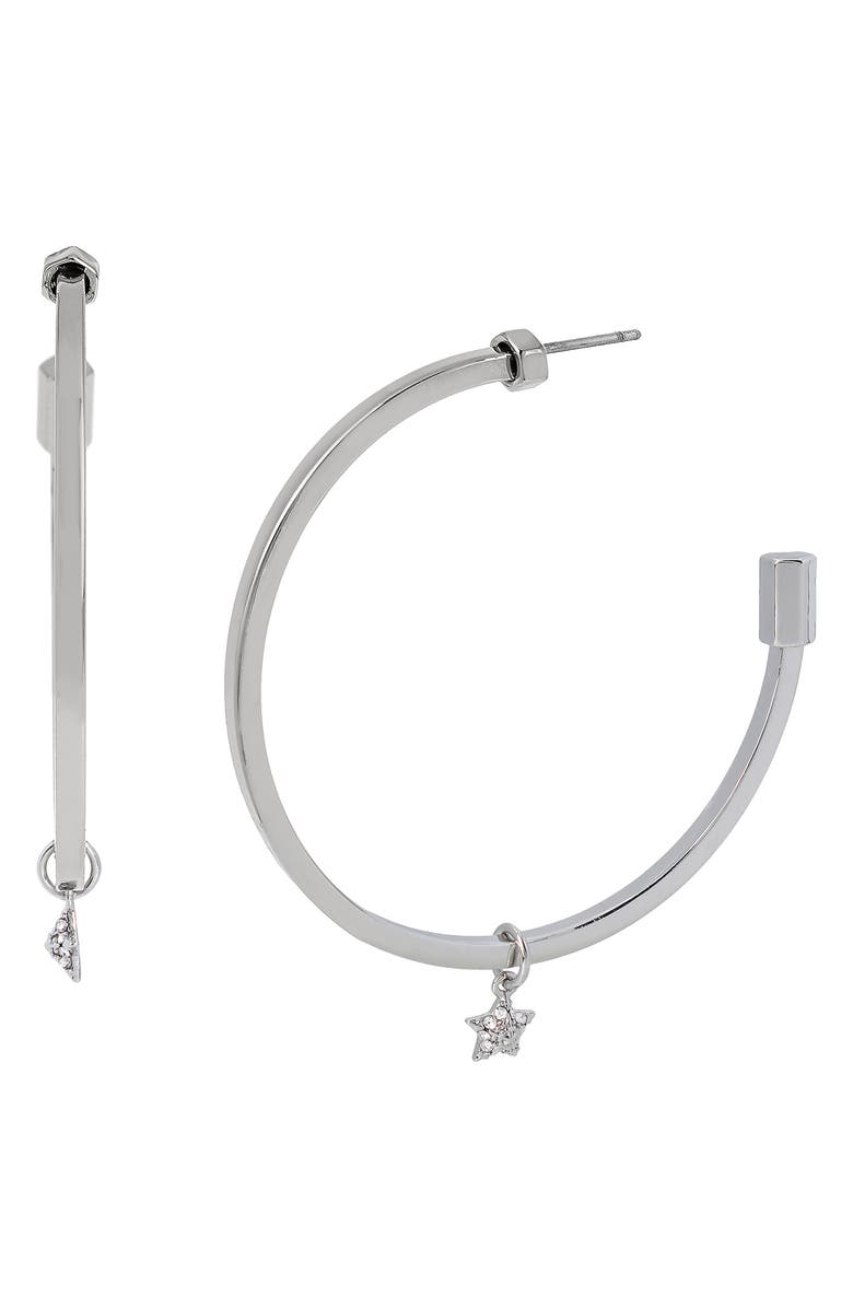 AllSaints Crystal Pavé Star Drop Hoop Earrings, Main, color, 