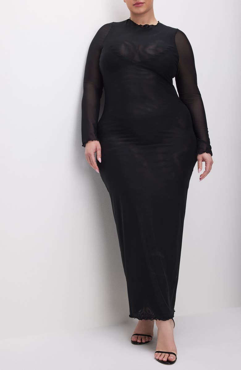 Good American Long Sleeve Mesh Cover-Up Dress, Alternate, color, Black001