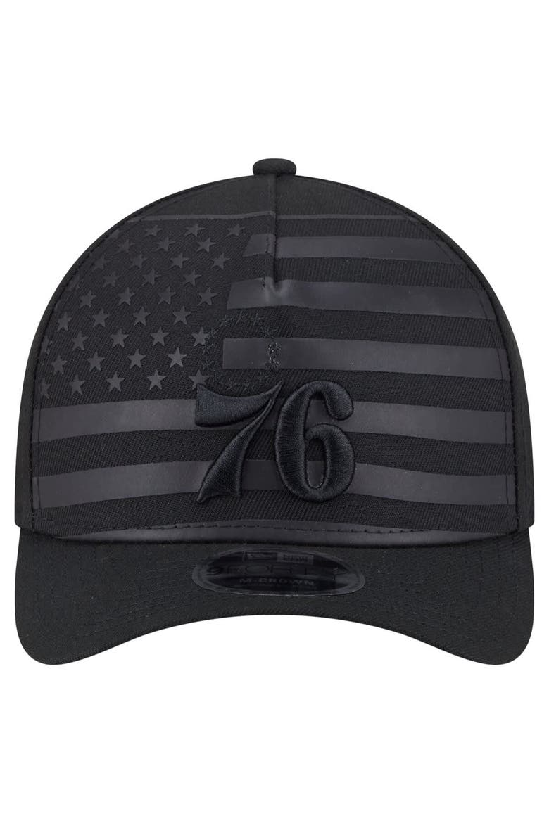 Men's New Era  Black Philadelphia 76ers Game Day Flag A-Frame 9FORTY Adjustable Hat, Alternate, color, Black