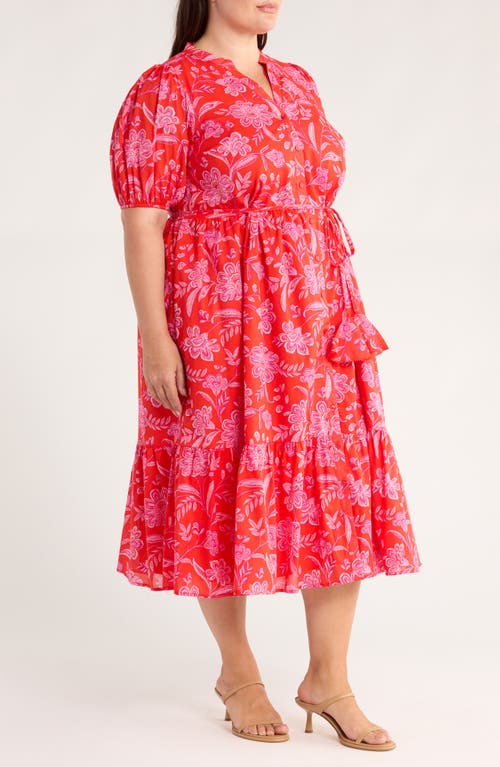 Sugarlips Aria Floral Beth Tiered Cotton Midi Dress In Red