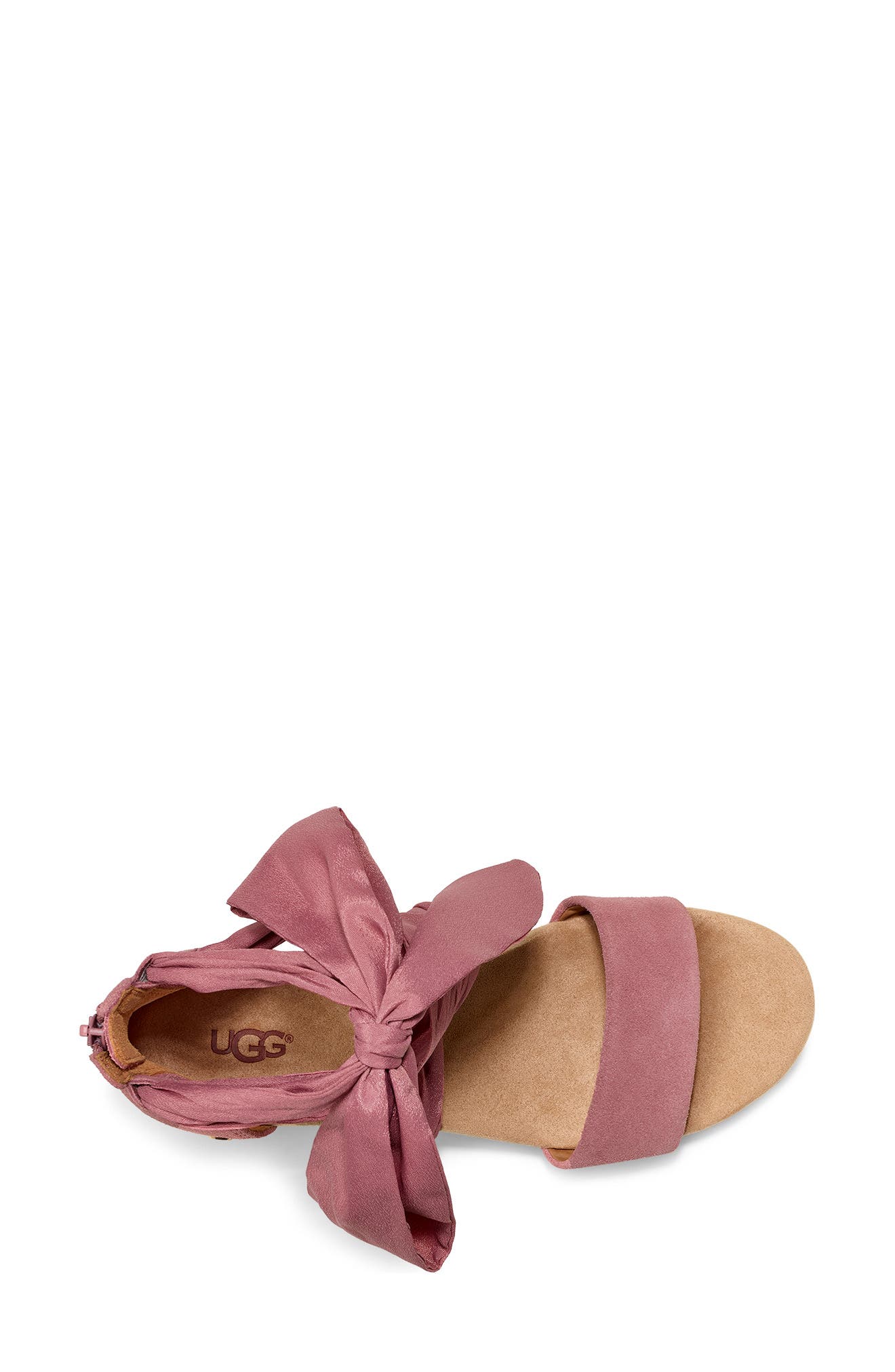 Trina Ribbon Tie Wedge Sandal, Alternate, color, PINK DAWN SUEDE